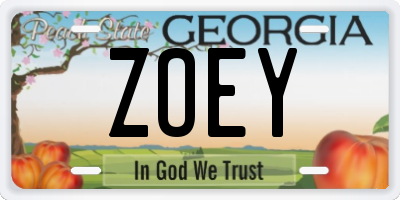 GA license plate ZOEY