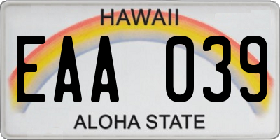 HI license plate EAA039