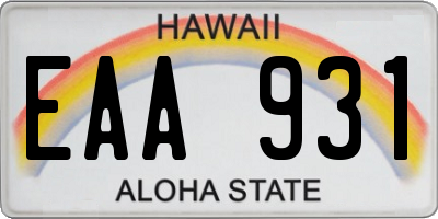 HI license plate EAA931