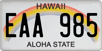 HI license plate EAA985