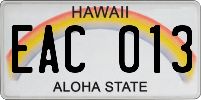 HI license plate EAC013