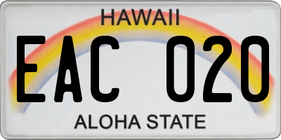 HI license plate EAC020