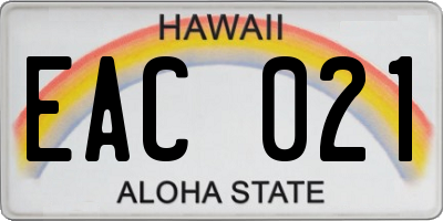 HI license plate EAC021