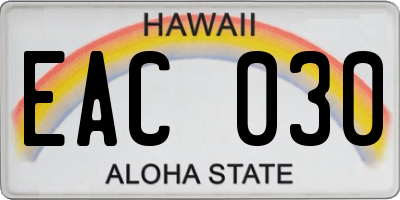 HI license plate EAC030