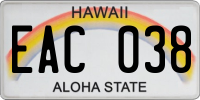 HI license plate EAC038