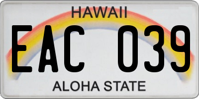 HI license plate EAC039