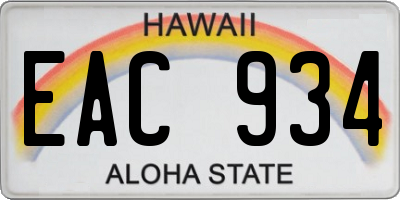 HI license plate EAC934