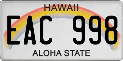 HI license plate EAC998