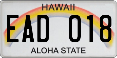 HI license plate EAD018