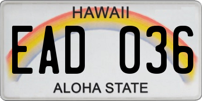 HI license plate EAD036