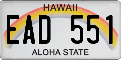 HI license plate EAD551