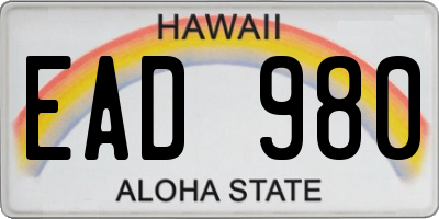 HI license plate EAD980