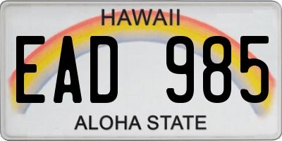 HI license plate EAD985