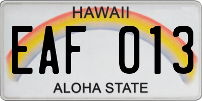 HI license plate EAF013