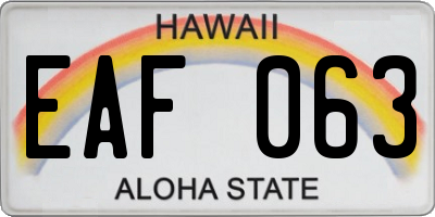 HI license plate EAF063