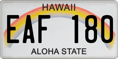 HI license plate EAF180