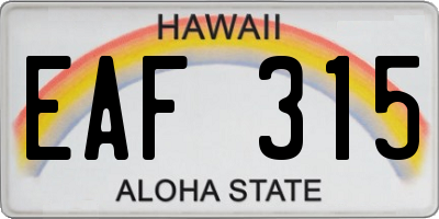 HI license plate EAF315