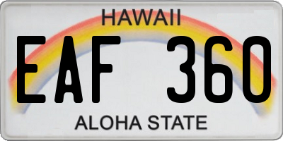 HI license plate EAF360