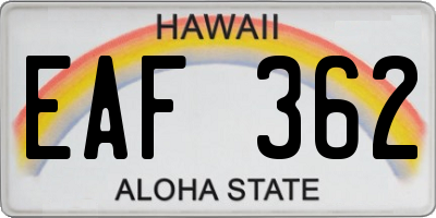 HI license plate EAF362