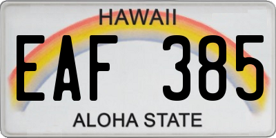 HI license plate EAF385