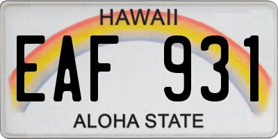 HI license plate EAF931