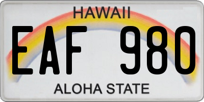 HI license plate EAF980