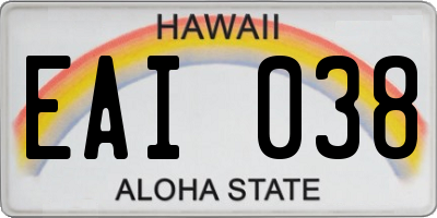 HI license plate EAI038