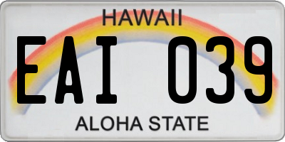 HI license plate EAI039