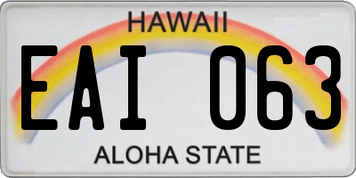 HI license plate EAI063