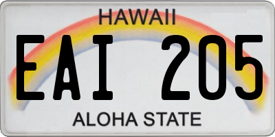 HI license plate EAI205