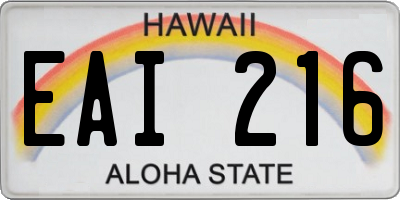 HI license plate EAI216