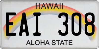 HI license plate EAI308