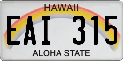 HI license plate EAI315