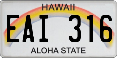 HI license plate EAI316