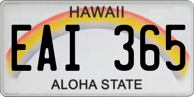 HI license plate EAI365