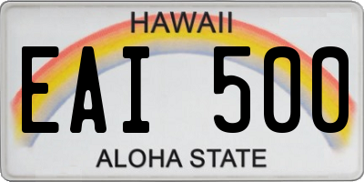 HI license plate EAI500