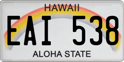 HI license plate EAI538