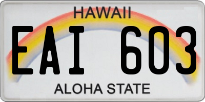 HI license plate EAI603