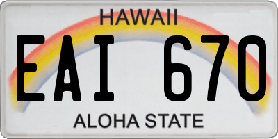 HI license plate EAI670