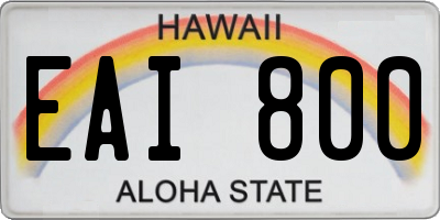 HI license plate EAI800