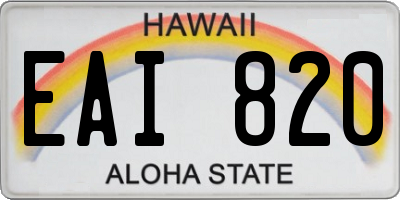 HI license plate EAI820