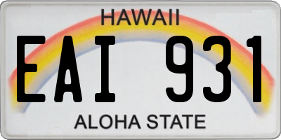 HI license plate EAI931