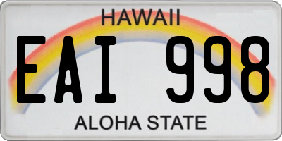 HI license plate EAI998