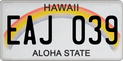 HI license plate EAJ039