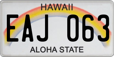 HI license plate EAJ063