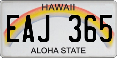 HI license plate EAJ365