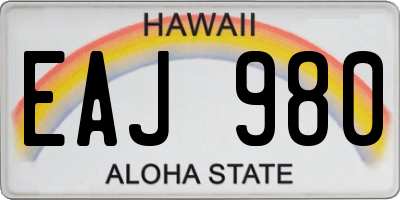 HI license plate EAJ980