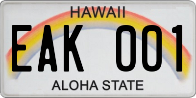 HI license plate EAK001