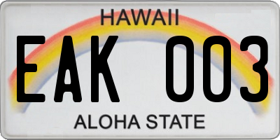 HI license plate EAK003