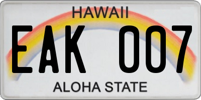 HI license plate EAK007